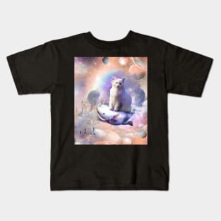 Space Galaxy Cat Riding Axolotl Kids T-Shirt